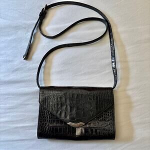 Vtg Ralph Lauren Alligator Sterling Silver Envelope Clutch Bag Crossbody Black